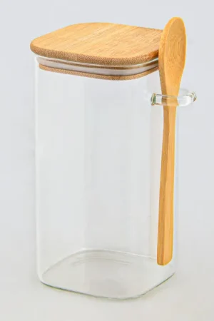 Bocal en verre avec cuillère en bambou Dernier Modèle